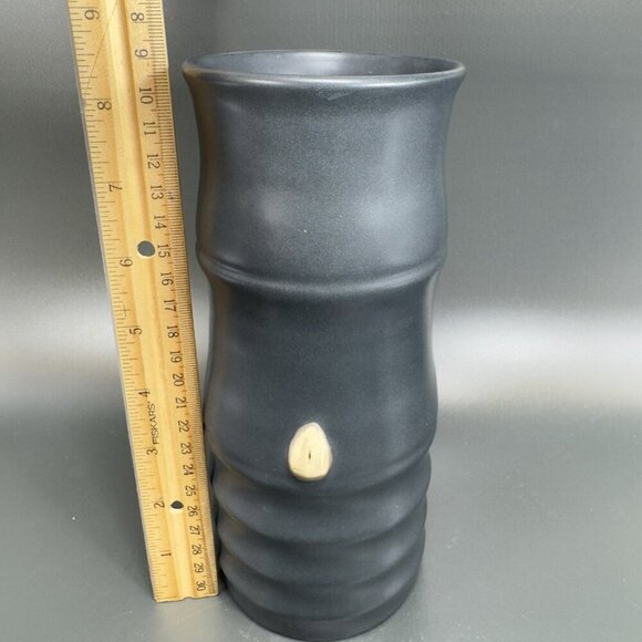 Vintage Hand Made Pottery Vase Vessel Black Glazed With Texture Knobs Signed CCI - Picture 4 of 15